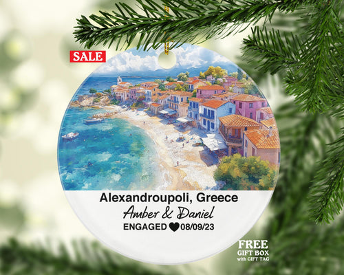 Alexandroupoli Greece Round Ceramic Christmas Ornament – Personalized Holiday Keepsake, Custom Couple Gift for Wedding or Honeymoon
