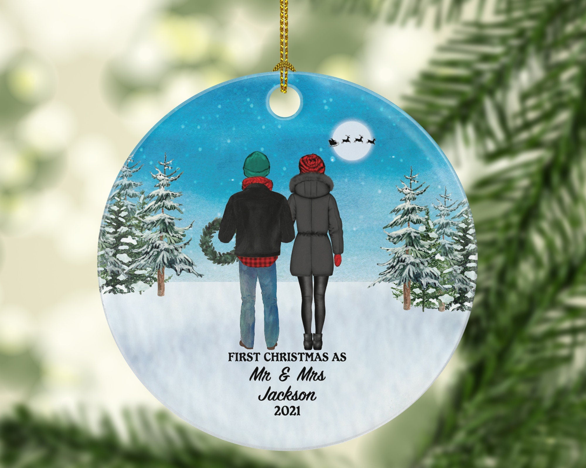 First Christmas as Mr & Mrs Couple Personalized Ornament - Custom Newlywed Mr. and Mrs. Wedding Just Married Marriage Gift