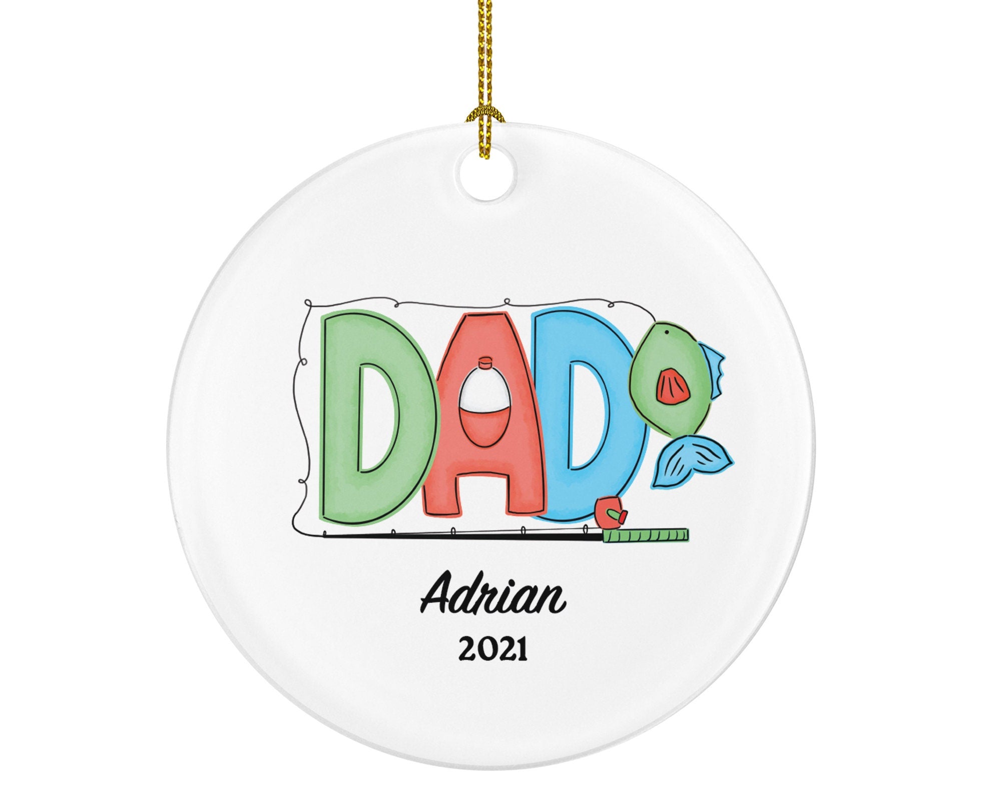 Fisher Dad Christmas Ornament Personalized - Fishing Fisher Fisherman Ornament with Father Name - Custom Gift for Fisher Dad