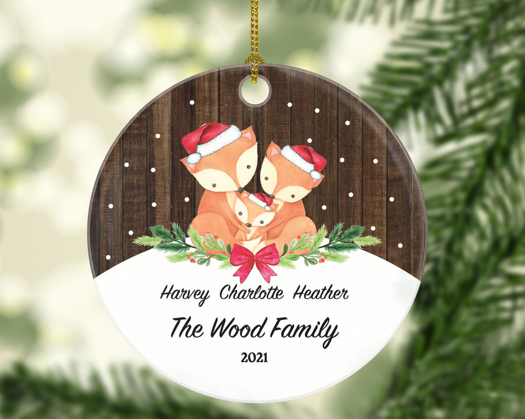 Personalized Family of 3 Christmas Ornament - Custom Names  of Three First Ornament Gift for Fox with Kids Xmas
