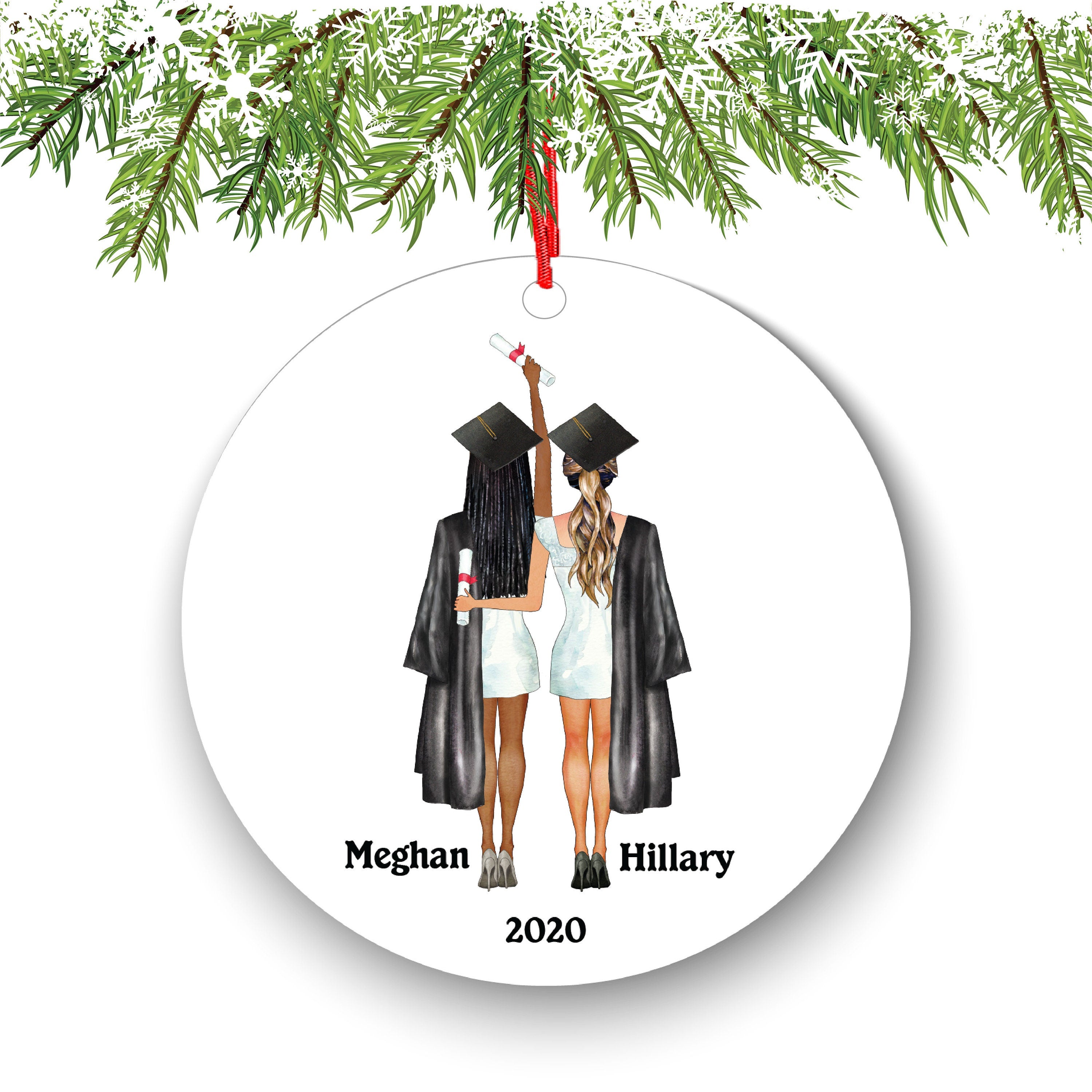 Personalized Graduation Christmas Ornament Class of 2020 2021 for Graduate Female Bff Besties Masters Bachelor Doctorate College High School