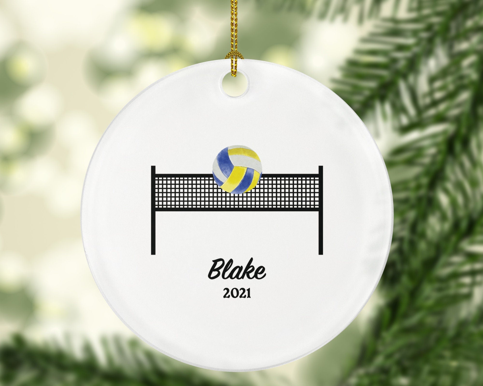Volleyball Team Player Sports Christmas Ornament, Coach Gift Game Playing Personalized Gamer Custom Ball and Field with Name Fan Hobby