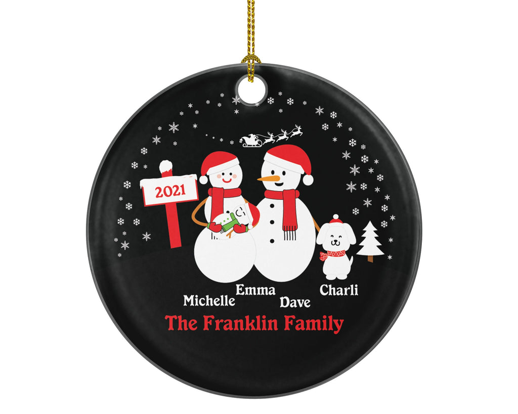 Personalized Family of 3 Ornaments with Dog Pet, Personalized Christmas Ornament, 3 snowmen, Snowman Family, Family of 3, Newborn