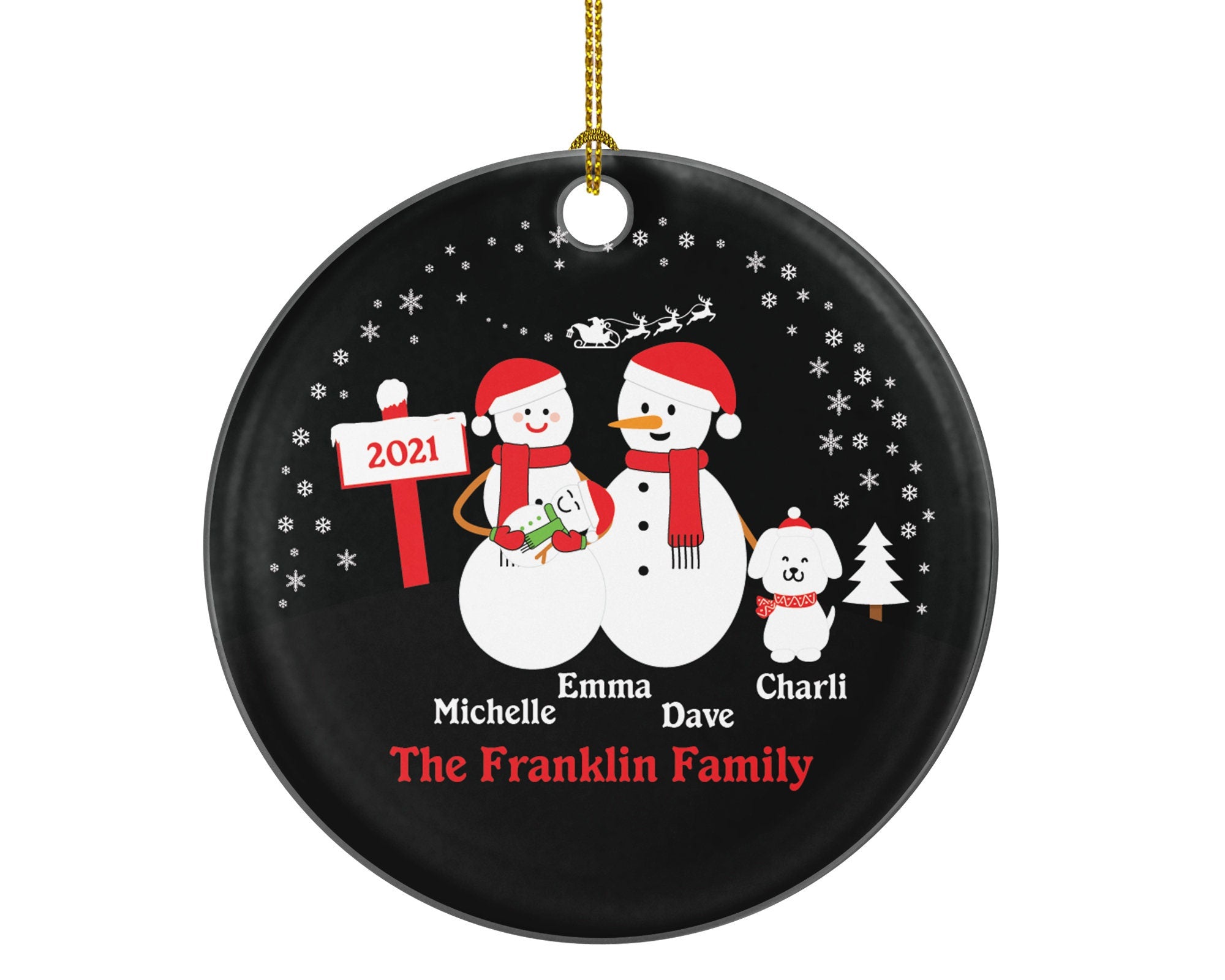Personalized Family of 3 Ornaments with Dog Pet, Personalized Christmas Ornament, 3 snowmen, Snowman Family, Family of 3, Newborn