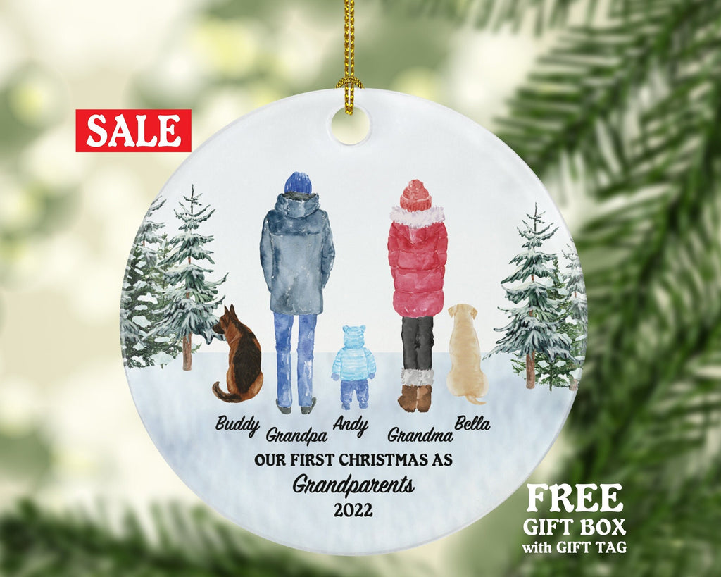Grandparents and Pet Dog Cat First Christmas Ornament Personalized Custom Fur New Grandma Grandpa Gift Lover Owner Holiday Rescue Breeds