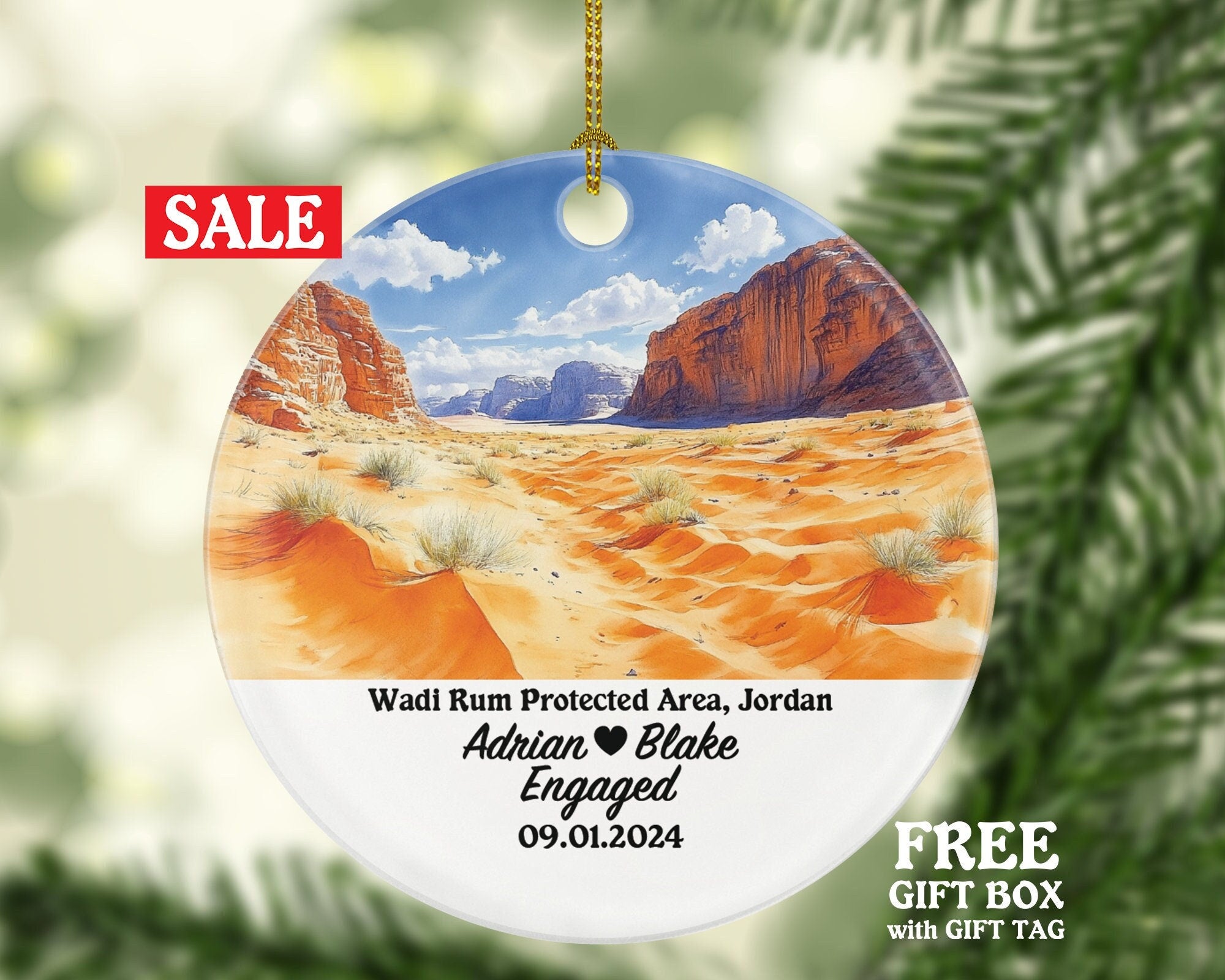 Wadi Rum Protected Area Christmas Ornament Personalized - Jordan Engaged Married Family Together Couple Travel Honeymoon Engagement Marriage