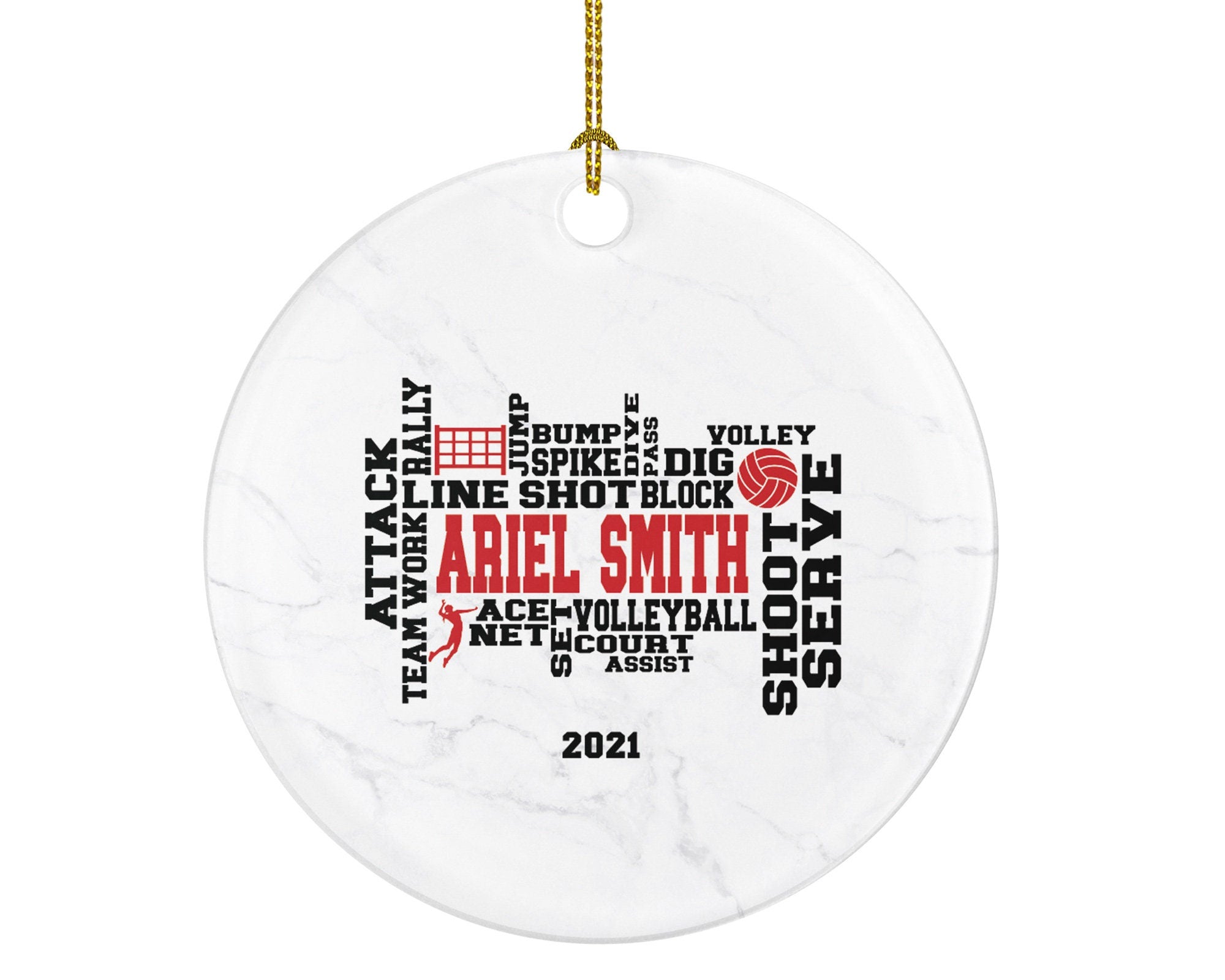 Volleyball Team Player Sports Christmas Ornament, Coach Gift Game Playing Personalized Gamer Custom Ball with Name Fan Hobby