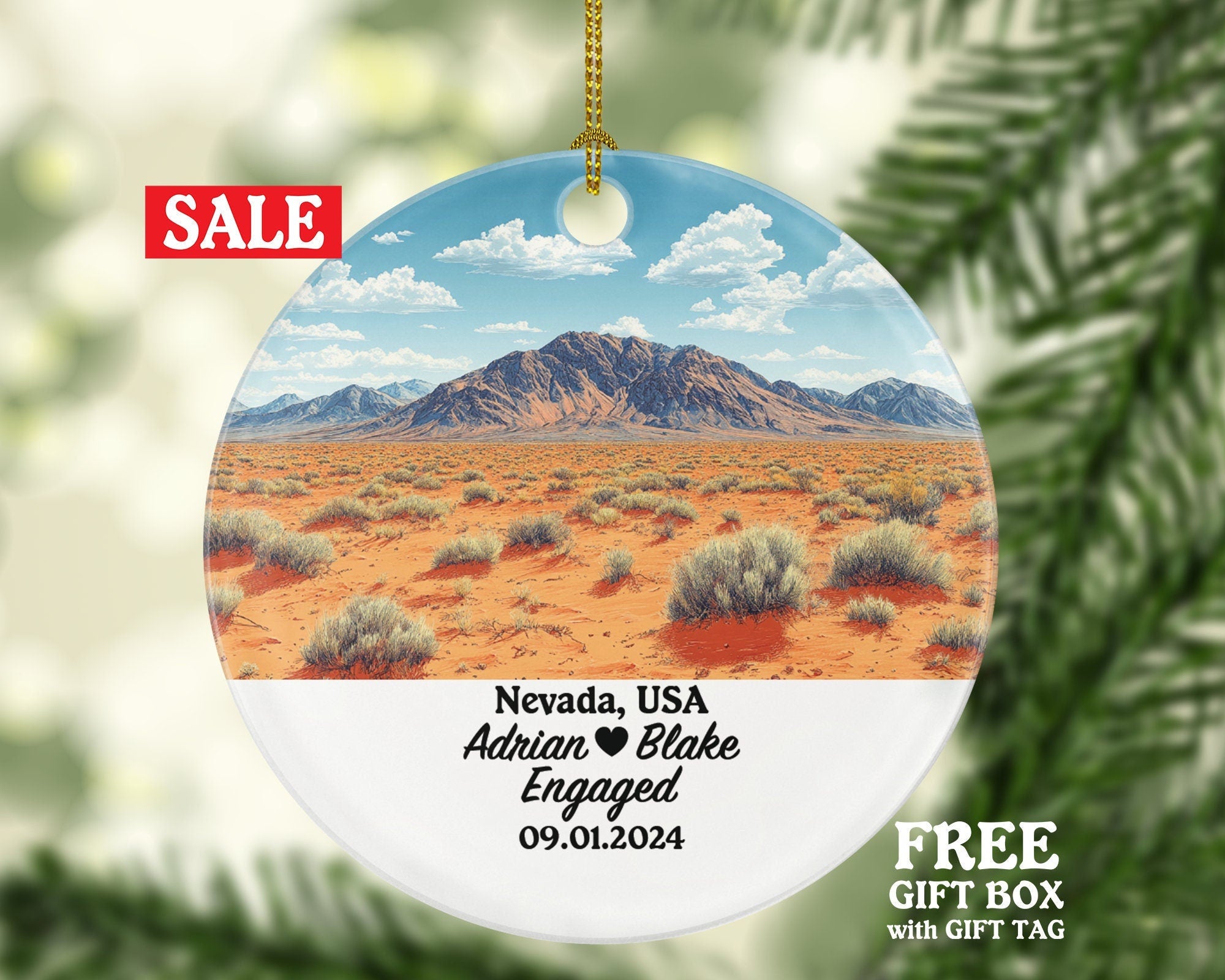 Nevada Christmas Ornament Personalized - NV Engaged Married Family Together Couple Travel Honeymoon Engagement Marriage