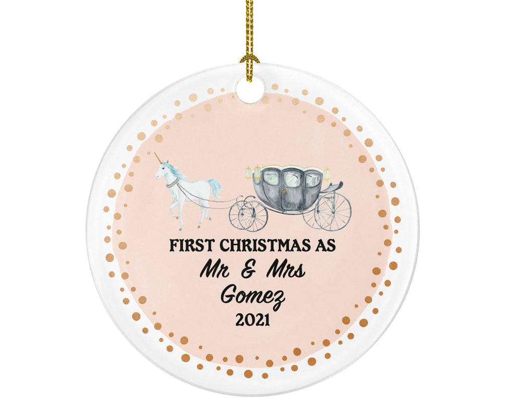 First Christmas Mr & Mrs Wedding Ornament Personalized - Just Married Phaeton with Horse Carriage Vintage Wedding Gift Couple Newlywed Bride
