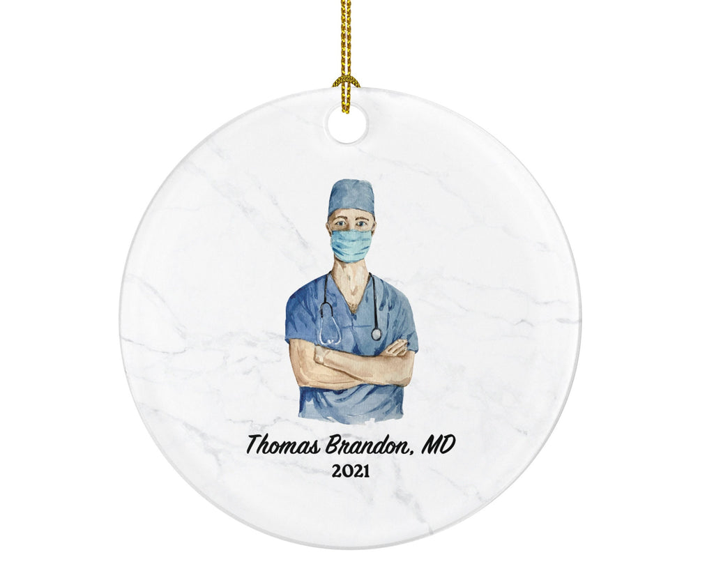 Doctor Male Christmas Ornament Personalized - Medical Doctor Operator Surgeon Health Worker Gift from Patient for Physician Practitioner MD
