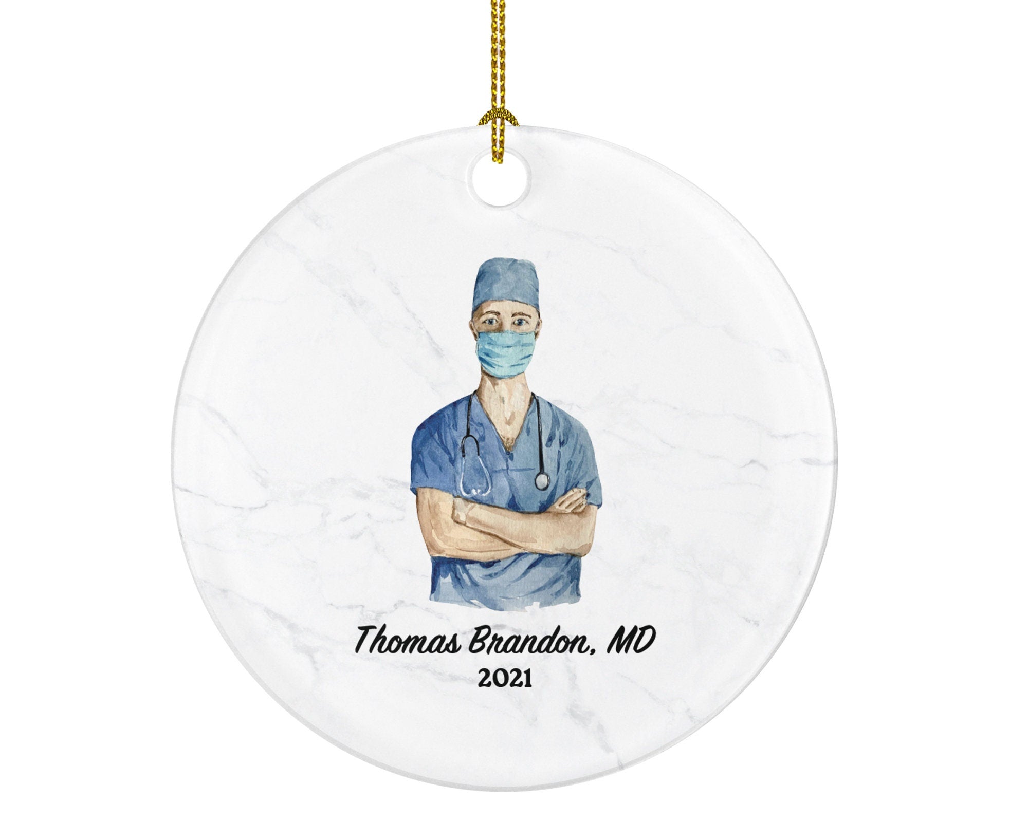 Doctor Male Christmas Ornament Personalized - Medical Doctor Operator Surgeon Health Worker Gift from Patient for Physician Practitioner MD