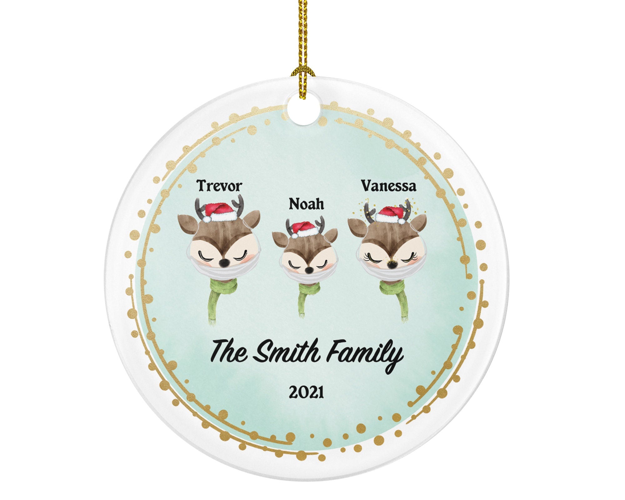 Family With Mask Personalized Ornament - Christmas Gift - 1,  2, 3, 4 Family Ornament