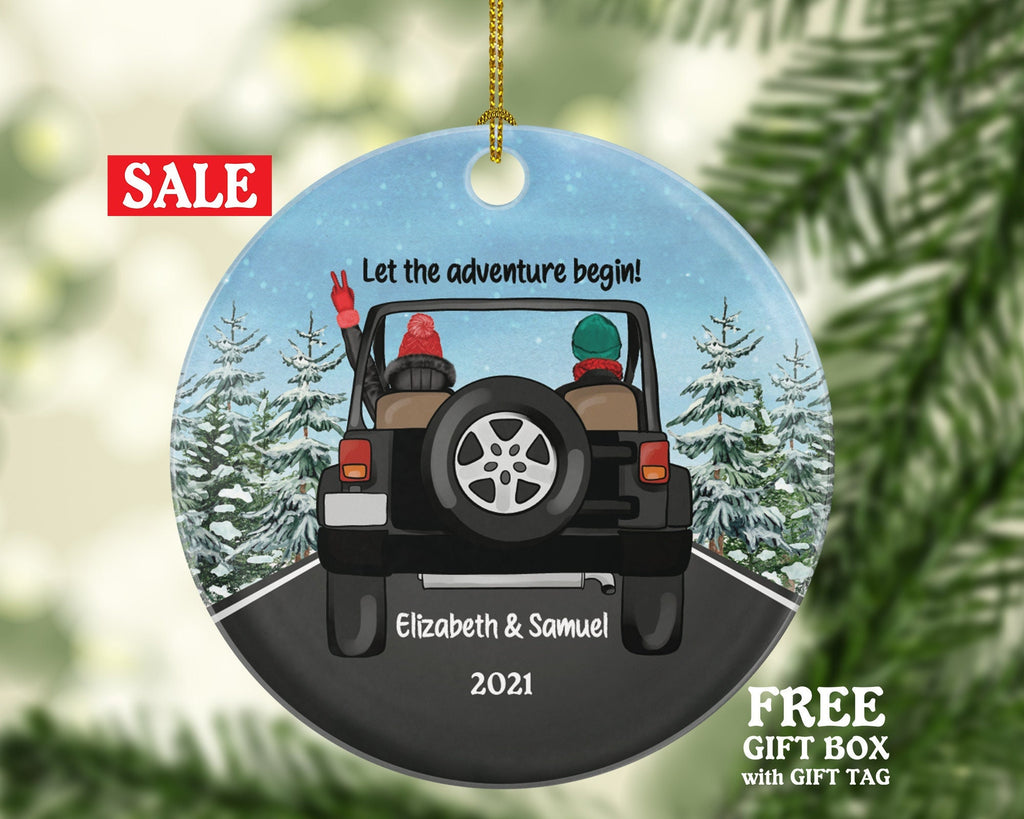 Couple In A Car Driving Christmas Ornament - Traveled Together Our First Trip Personalized Wedding Engaged New Couple Gift for Adventure