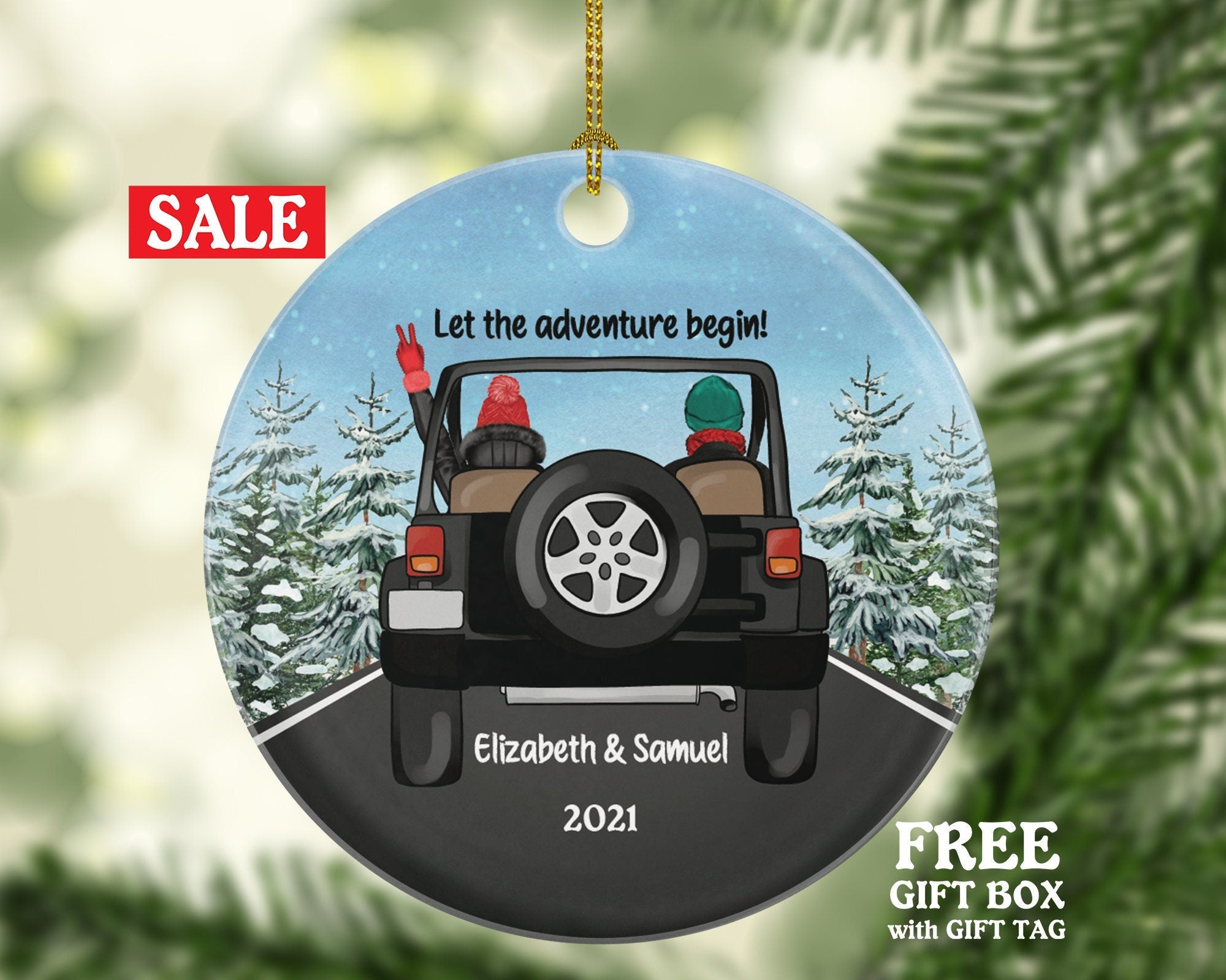 Couple In A Car Driving Christmas Ornament - Traveled Together Our First Trip Personalized Wedding Engaged New Couple Gift for Adventure