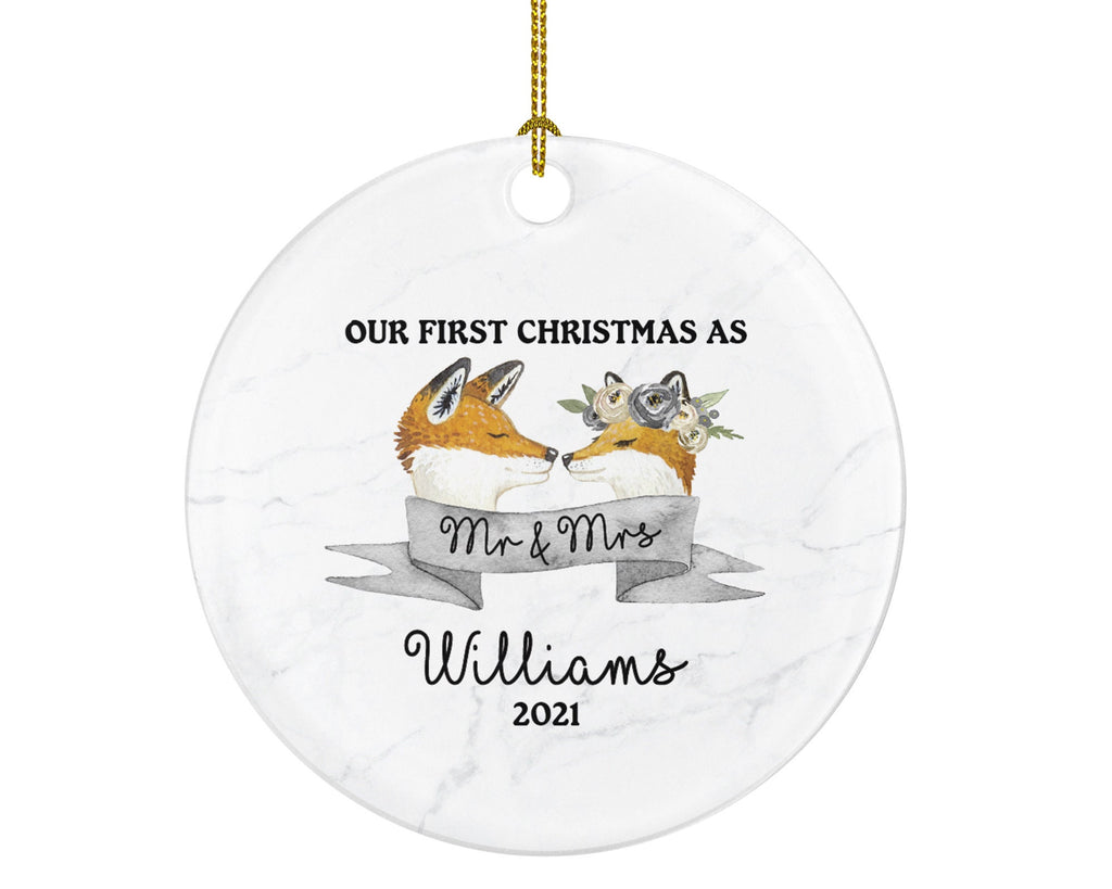Our First Christmas as Mr & Mrs Married Couple Christmas Ornament Personalized - Fox Couple Newlywed Christmas First Custom Gift