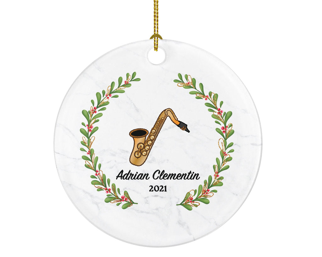 Saxophone Christmas Ornament Personalized - Saxophonist Jazz Band Musical Instrument Playing Gift for Saxophone Player - Custom Name Year
