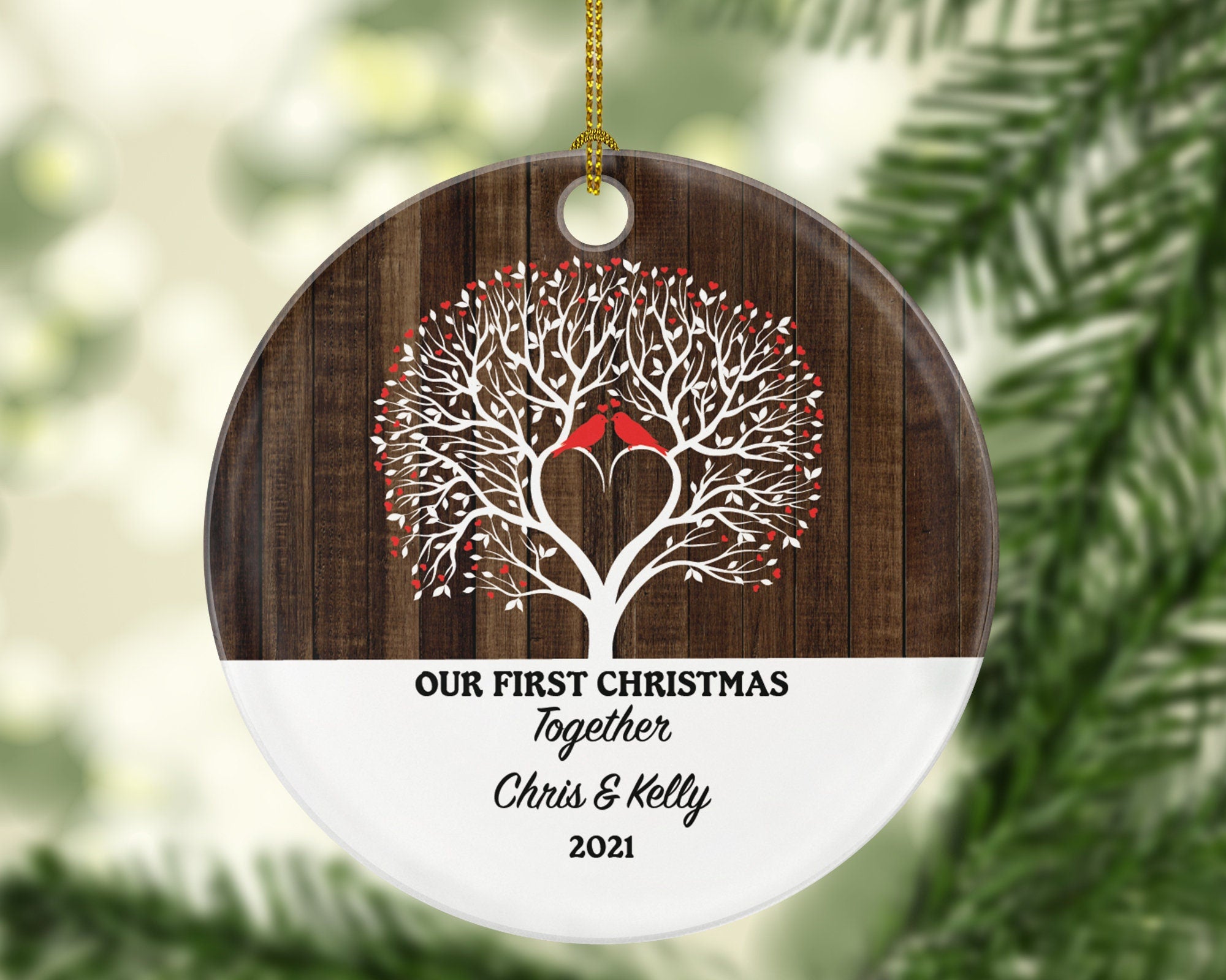 Couples Christmas Ornament - First Christmas Together Personalized - Custom New Couple Gift - Names and Year