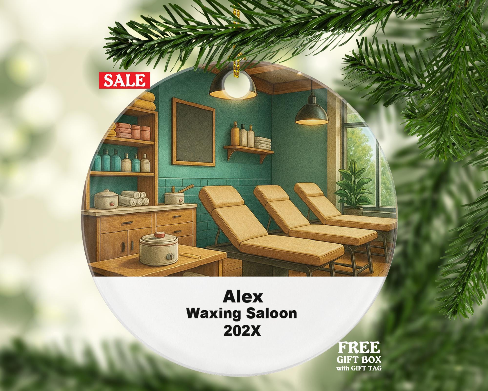 Custom Waxing Salon Ornament – Personalized Gift for Estheticians, Beauty Spa Owners, and Salon Professionals 202X