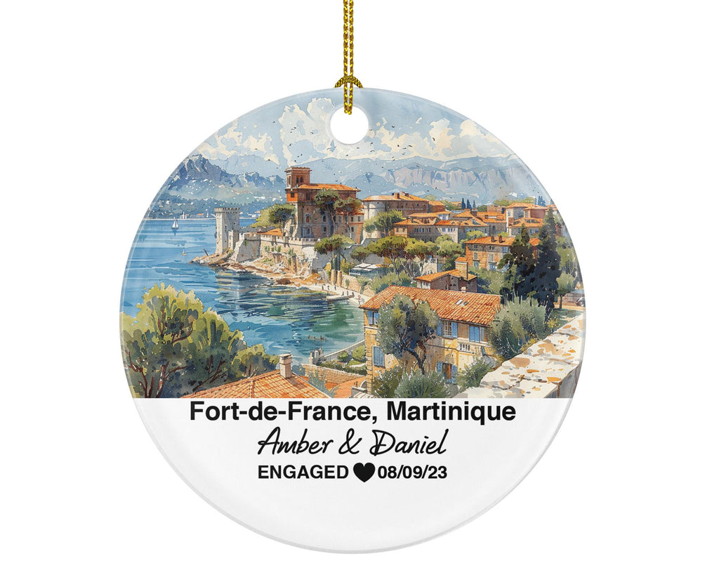 Personalized Fort-de-France Martinique Christmas Ornament, La Savane Park, Mr & Mrs Wedding, Engagement, or Honeymoon Keepsake for Couples