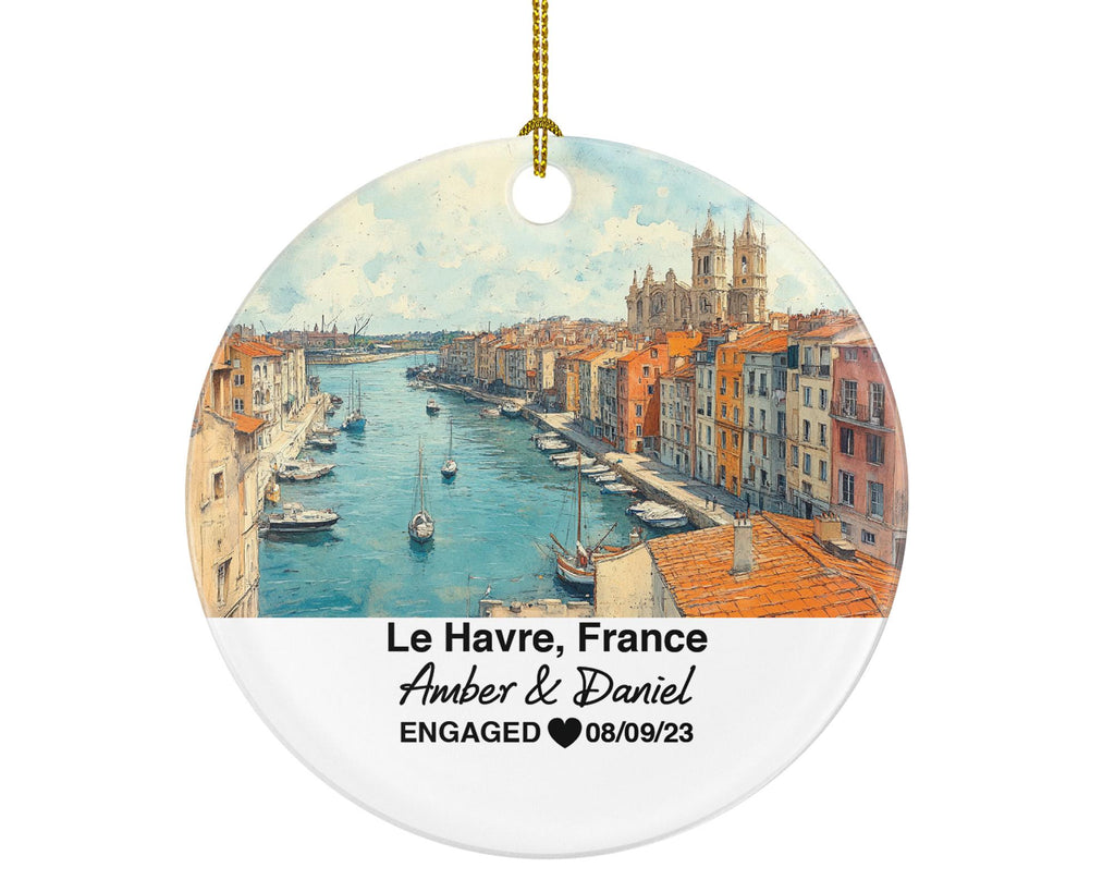 Personalized Le Havre France Christmas Ornament, Seaside Views, Mr & Mrs Wedding, Engagement, or Honeymoon Keepsake for Couples