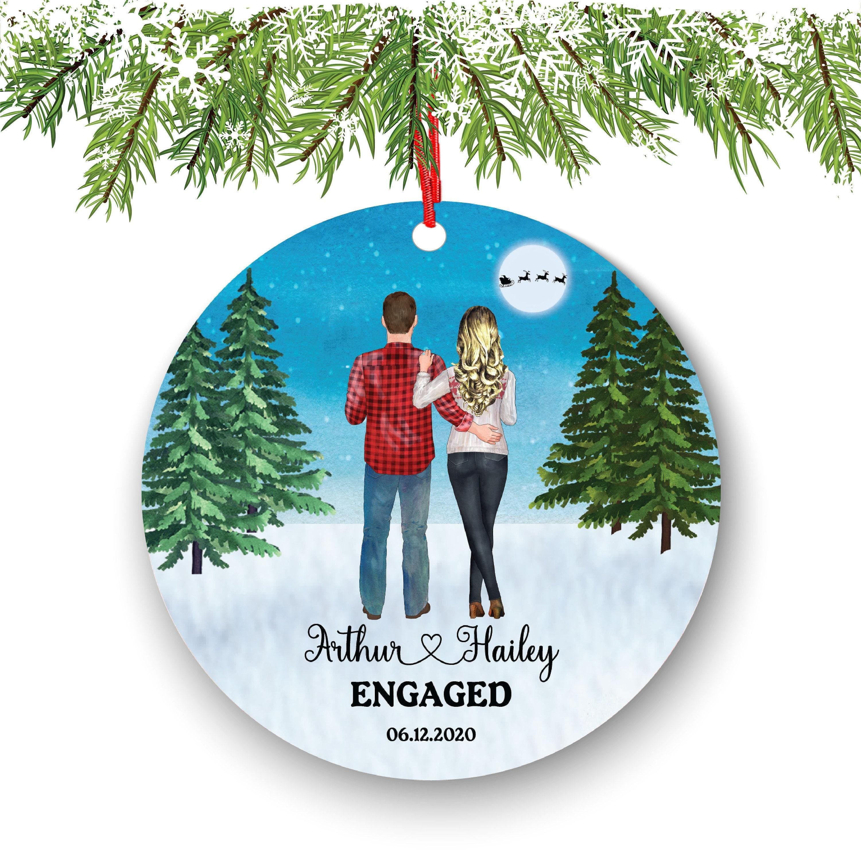 Personalized Engagement Ornament - Custom Date, Ceramic Holiday Keepsake