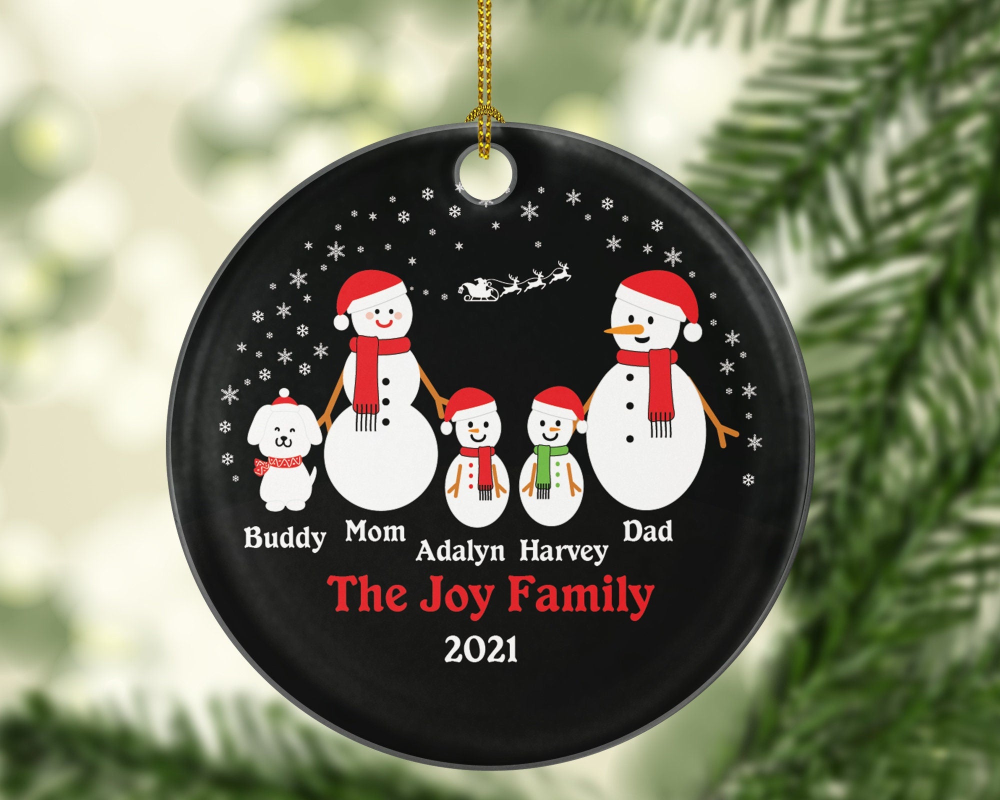 Personalized Family of 4 Ornament with Dog Pet, Personalized Snow Family of 4, Personalized Free, Family of 4 Christmas Ornament