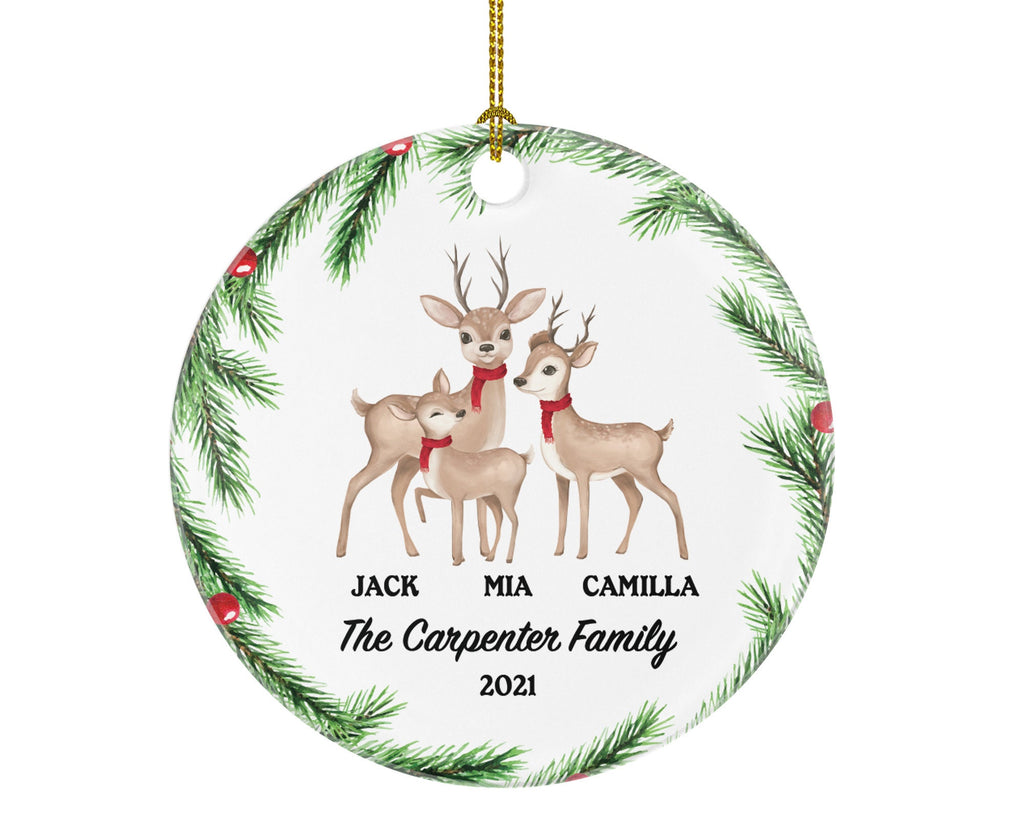 First Christmas as a Family of 3 Ornament - Deer Family New Baby Girl Boy Parents Mother Father Mom Dad Gift Kid Child