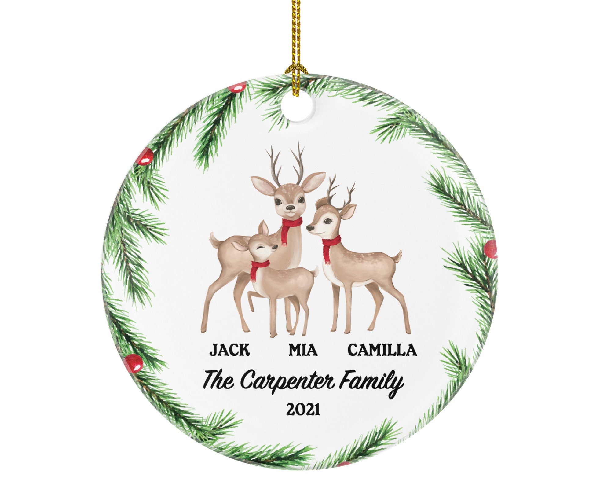 First Christmas as a Family of 3 Ornament - Deer Family New Baby Girl Boy Parents Mother Father Mom Dad Gift Kid Child