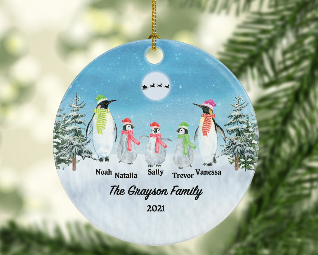 Family of 2 3 4 5 6 Personalized Christmas Ornament - Two Three Four Five Six Custom Penguin Family Big Mom Dad Kids Children