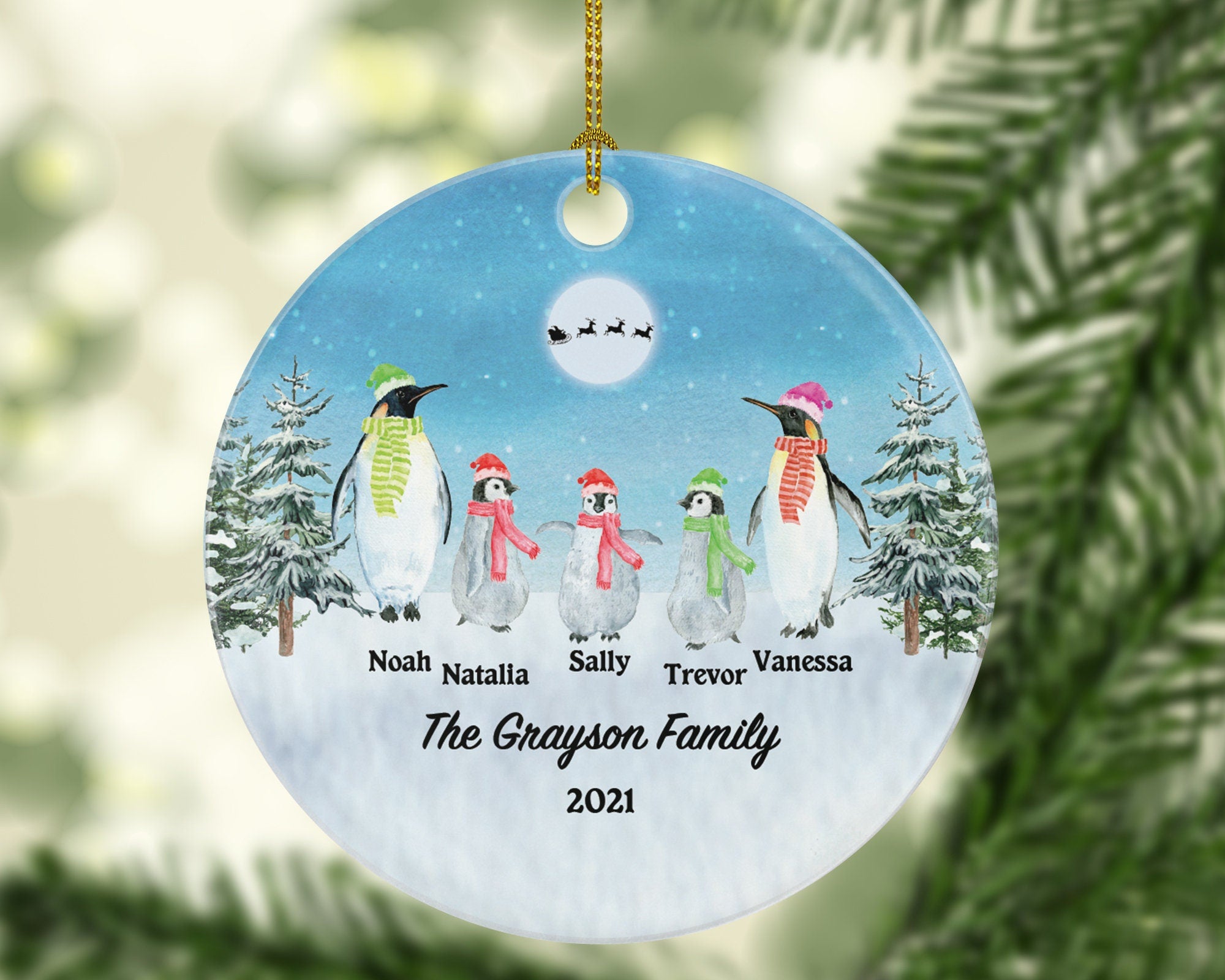 Family of 2 3 4 5 6 Personalized Christmas Ornament - Two Three Four Five Six Custom Penguin Family Big Mom Dad Kids Children