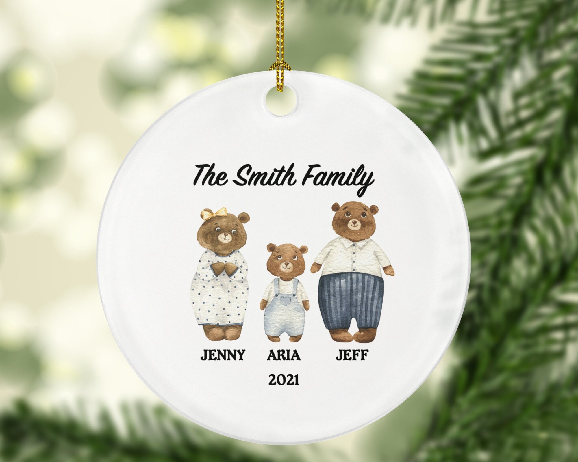 Family of 3 Christmas Ornament Personalized - Parents Mother Father Child Mom Dad Gift - Teddy Bear Family