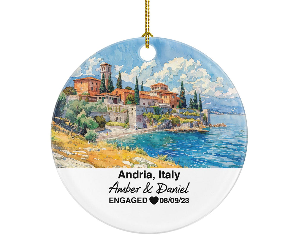 Personalized Andria Italy Christmas Ornament, Cathedral of Santa Maria, Mr & Mrs Wedding, Engagement, or Honeymoon Keepsake for Couples