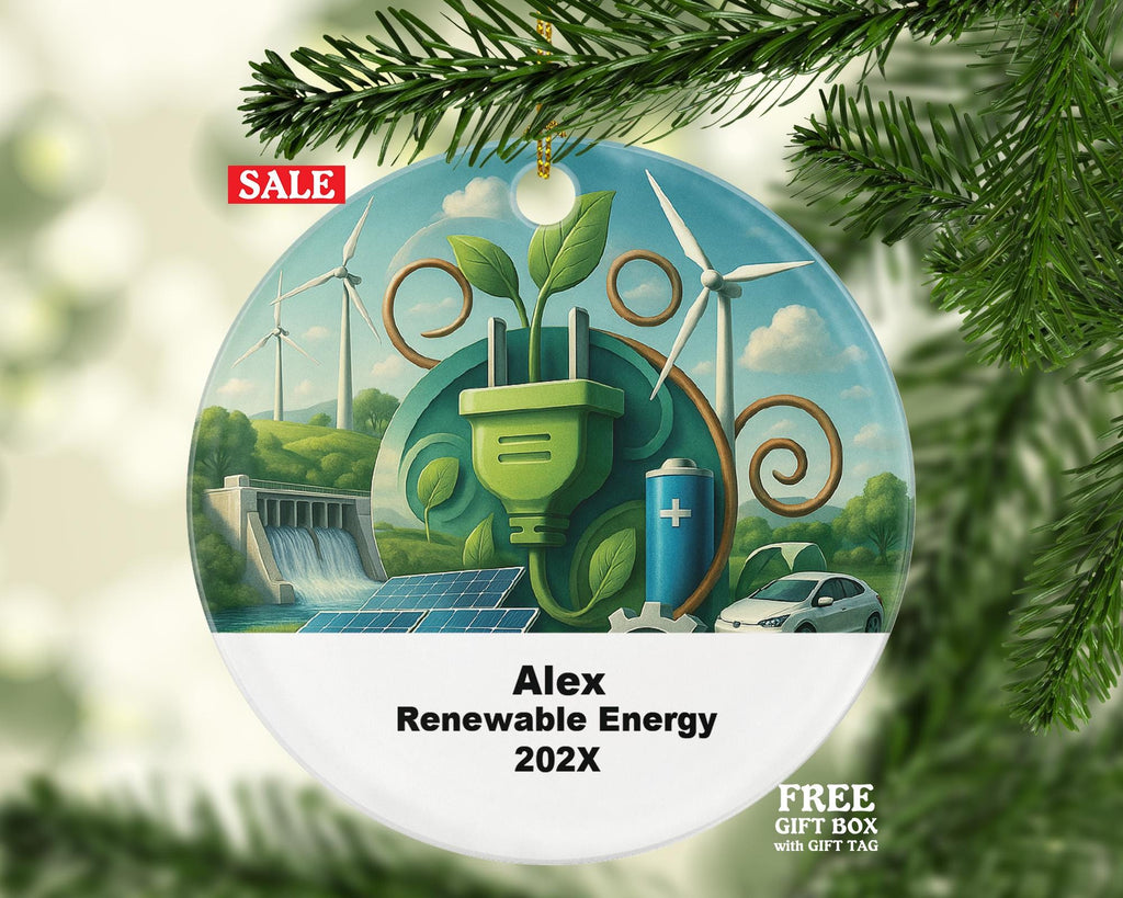 Personalized Renewable Energy Ornament – Solar, Wind & Eco Design – Custom Holiday Gift with Name