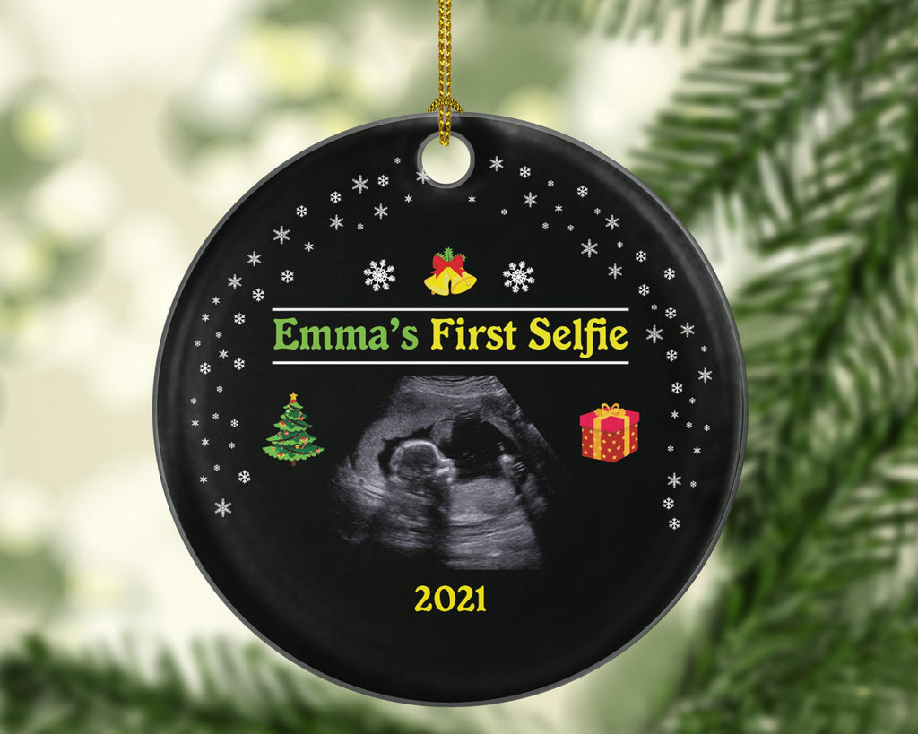 Baby's First Selfie Sonogram Photo Pregnancy Announcement Ornament - We're Were Expecting Christmas New Baby Girl Boy Pregnant Parents Gift