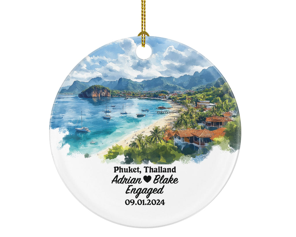 Phuket Christmas Ornament Personalized - Thailand Engaged Married Family Together Couple Travel Honeymoon Engagement Marriage