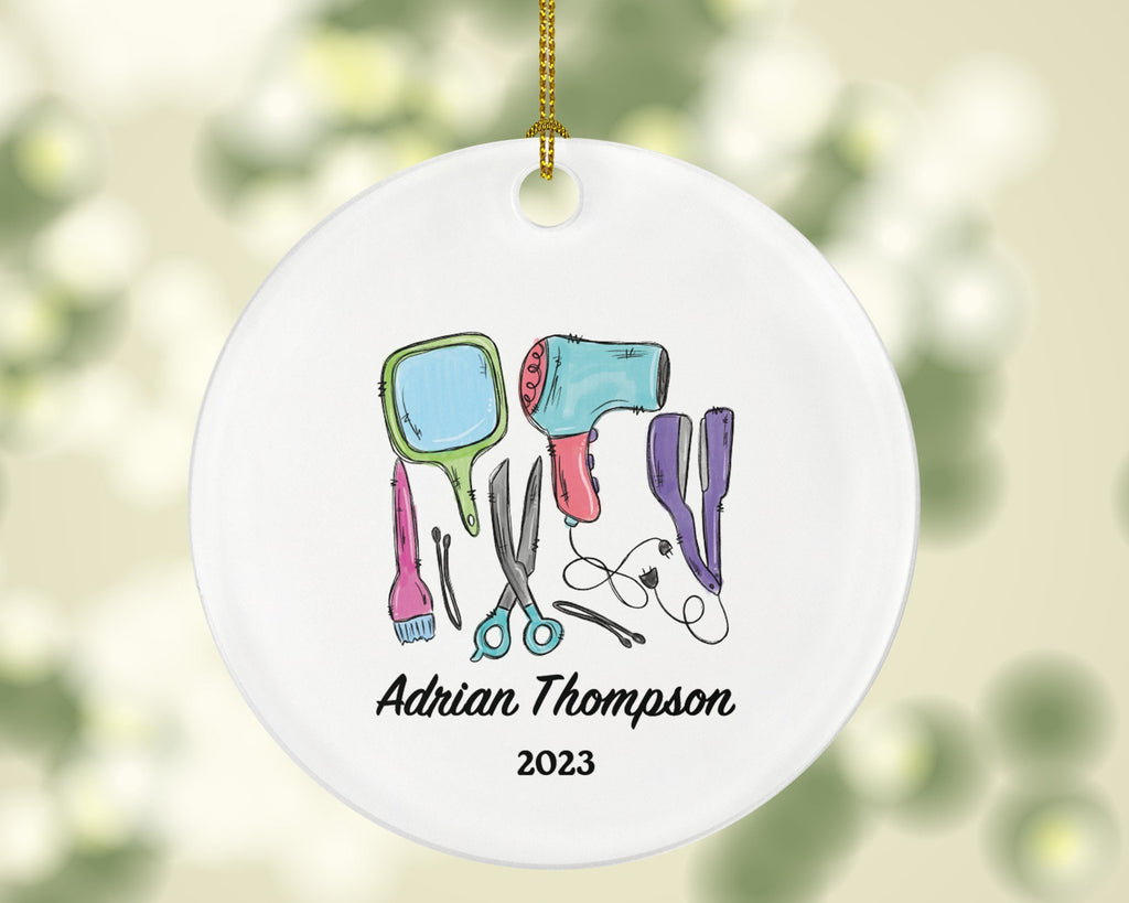 Hair Dresser, Stylist Christmas Ornament Personalized - Hair Stylist Gift Getting a Hair Cut - Custom Name Year