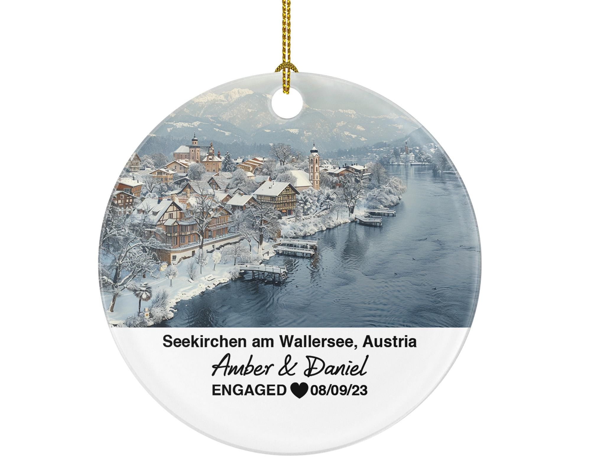 Custom Austria Seekirchen am Wallersee Ornament – Personalized Wallersee Lake, Church Keepsake, Couple Gift for Wedding or Honeymoon