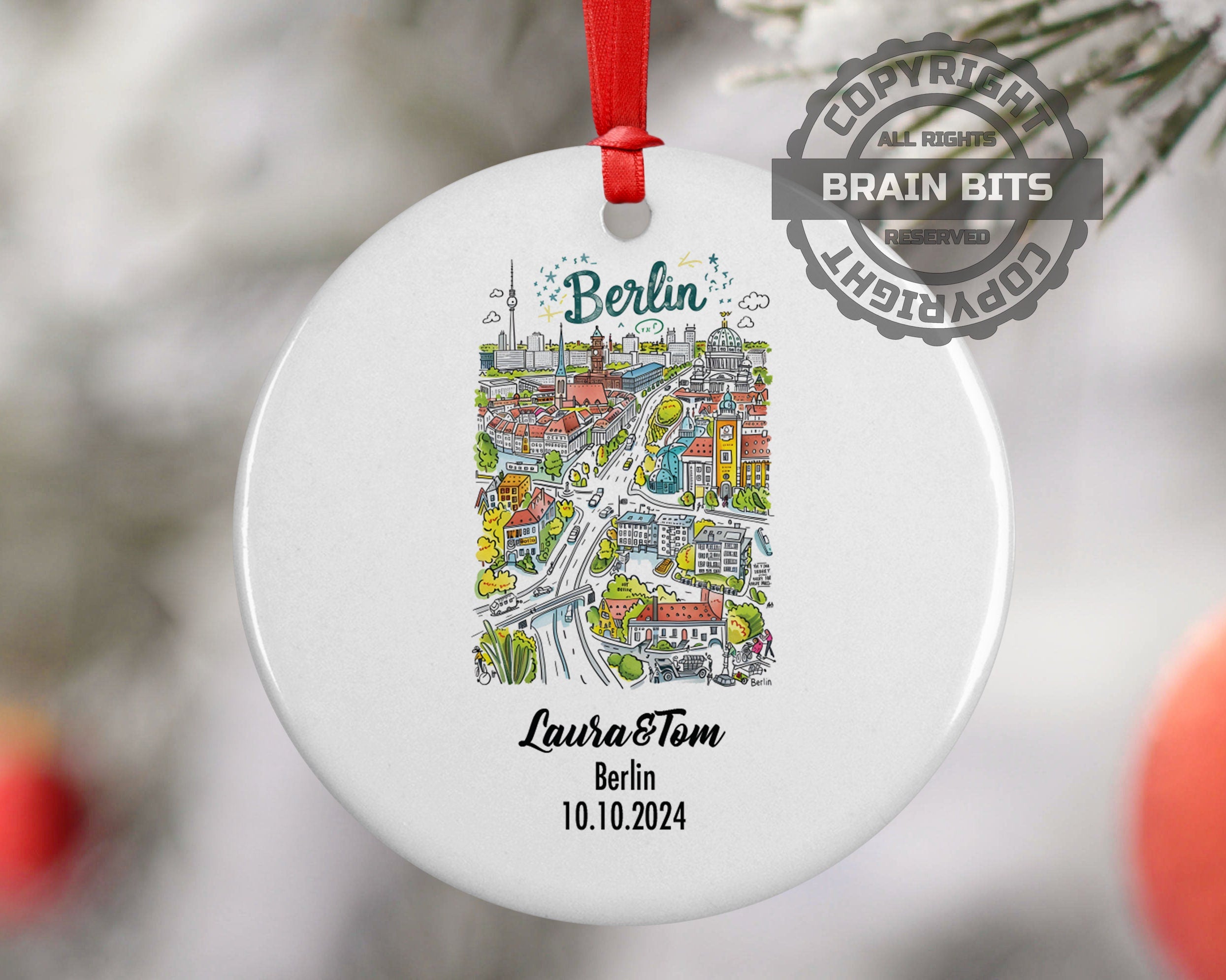 Berlin, Germany, Ornament, Engagement, Married, Travel, Gift for Engaged Couple, Engagement Gift, Trip, Vacation Souvenir