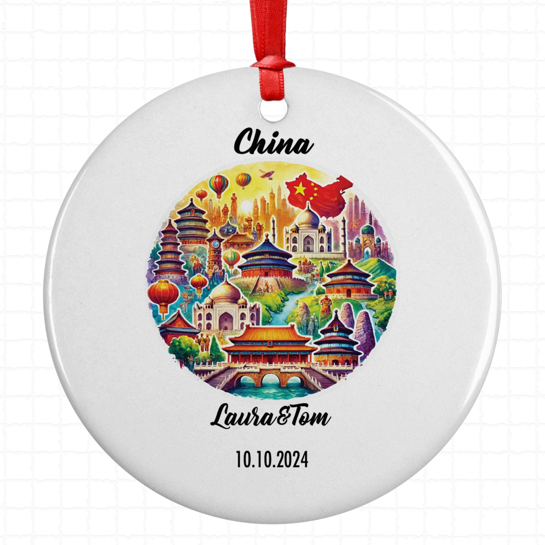 China Ornament, Engagement, Married, Travel, Gift for Engaged Couple, Engagement Gift, Trip, Vacation Souvenir
