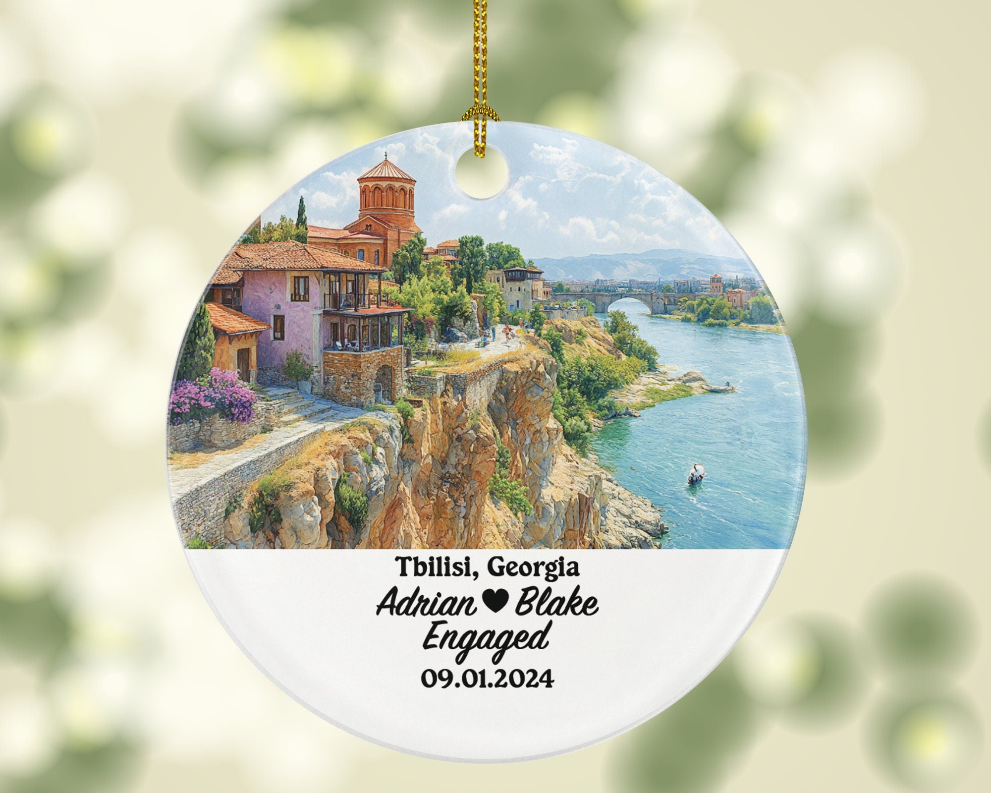 Tbilisi Christmas Ornament Personalized - Georgia Engaged Married Family Together Couple Travel Honeymoon Engagement Marriage
