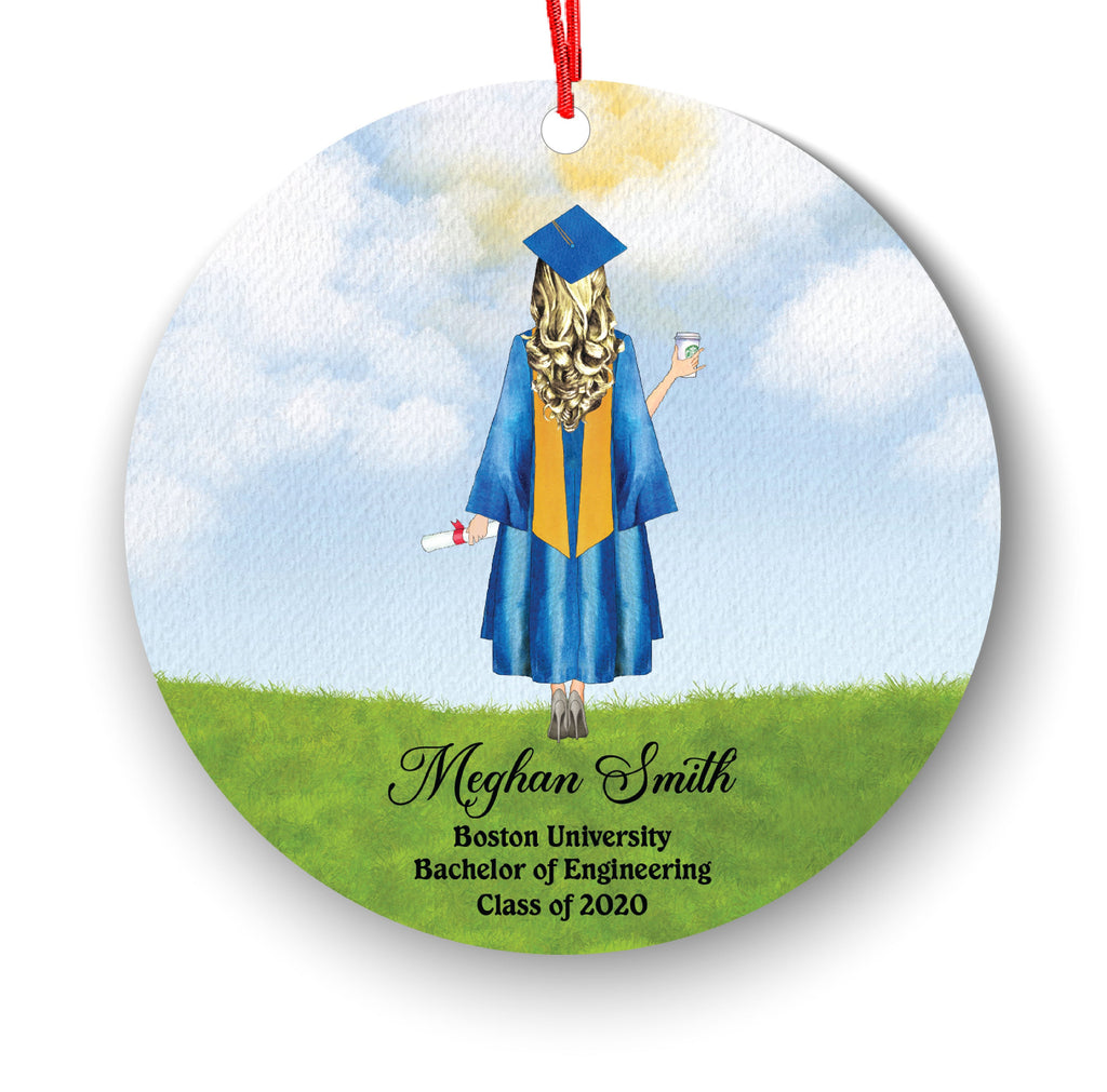 Personalized Graduation Christmas Ornament Class of 2020 Custom Gift for Graduate Masters Bachelor Doctorate College High School Degree Blue