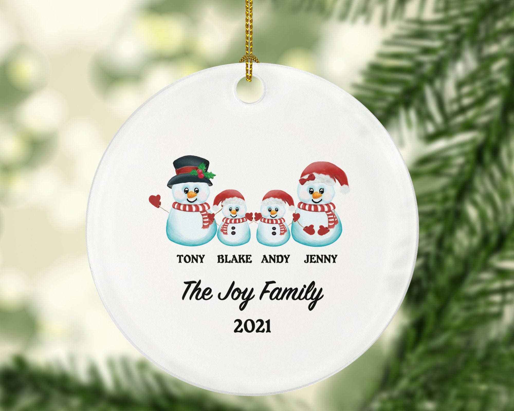 Family of 4 Christmas Ornament Personalized - Parents Mother Father Child Girl Boy Mom Dad Gift - Snowmen Family