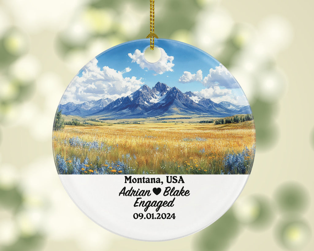 Montana Christmas Ornament Personalized - MT Engaged Married Family Together Couple Travel Honeymoon Engagement Marriage