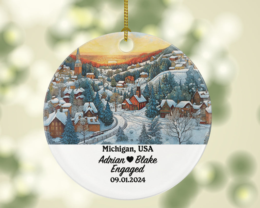 Michigan Christmas Ornament Personalized - MI Engaged Married Family Together Couple Travel Honeymoon Engagement Marriage