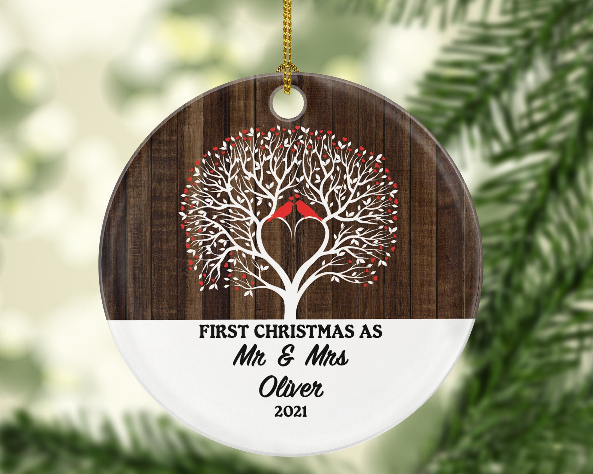 First Christmas as Mr & Mrs Ornament - Just Married Newlywed Wedding Bride Groom Love Birds Couple Mr. and Mrs. Present Personalized Gift