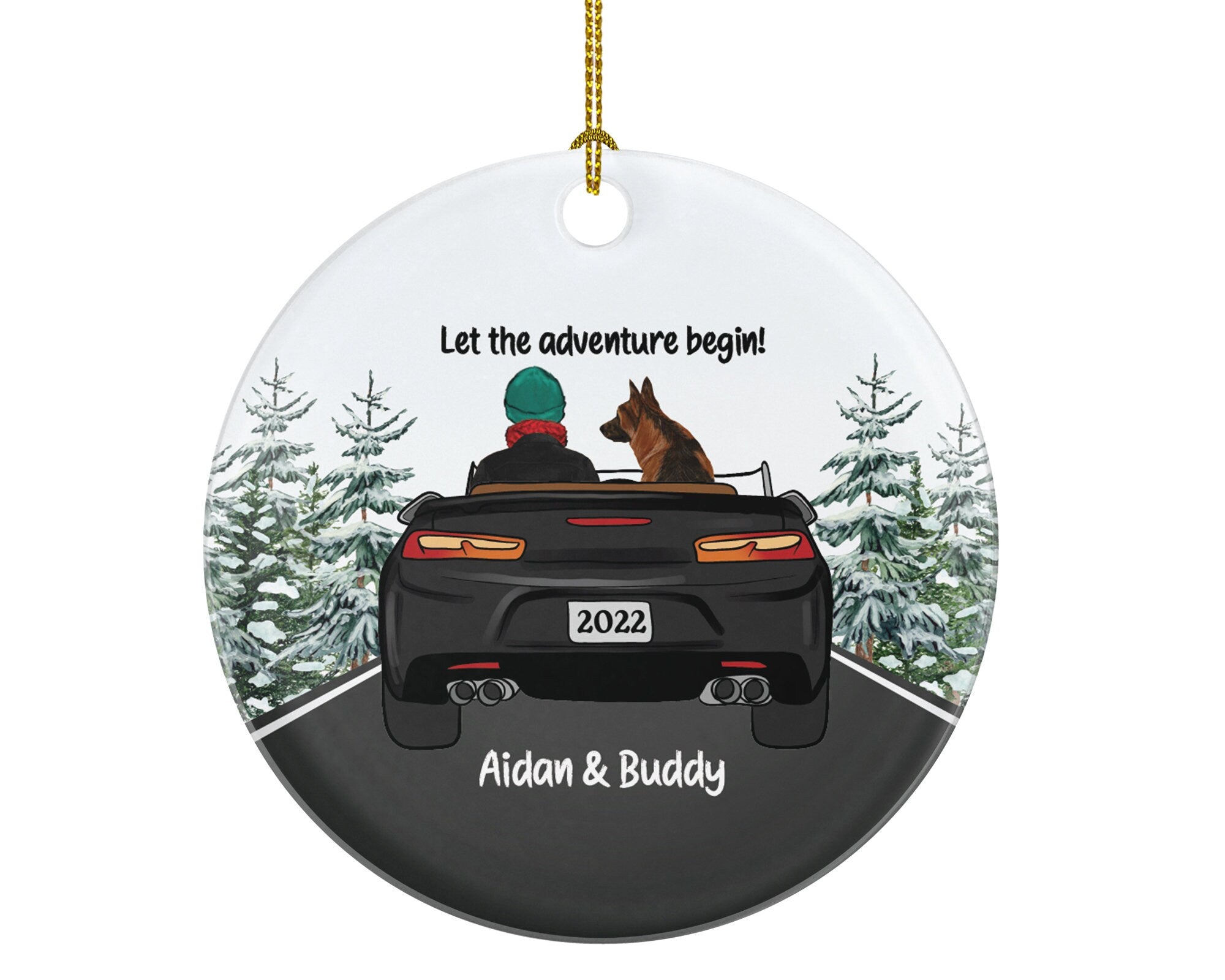 Dog and Driver Male in Convertible Car Personalized Christmas Ornament New Driving Custom Pet Lover Owner Women Gift Fur Holiday Rescue