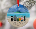 Personalized Family Christmas Ornament with Pet Custom Ceramic Keepsake for Couples Dog Cat Owners Holiday Gift Beach Scene