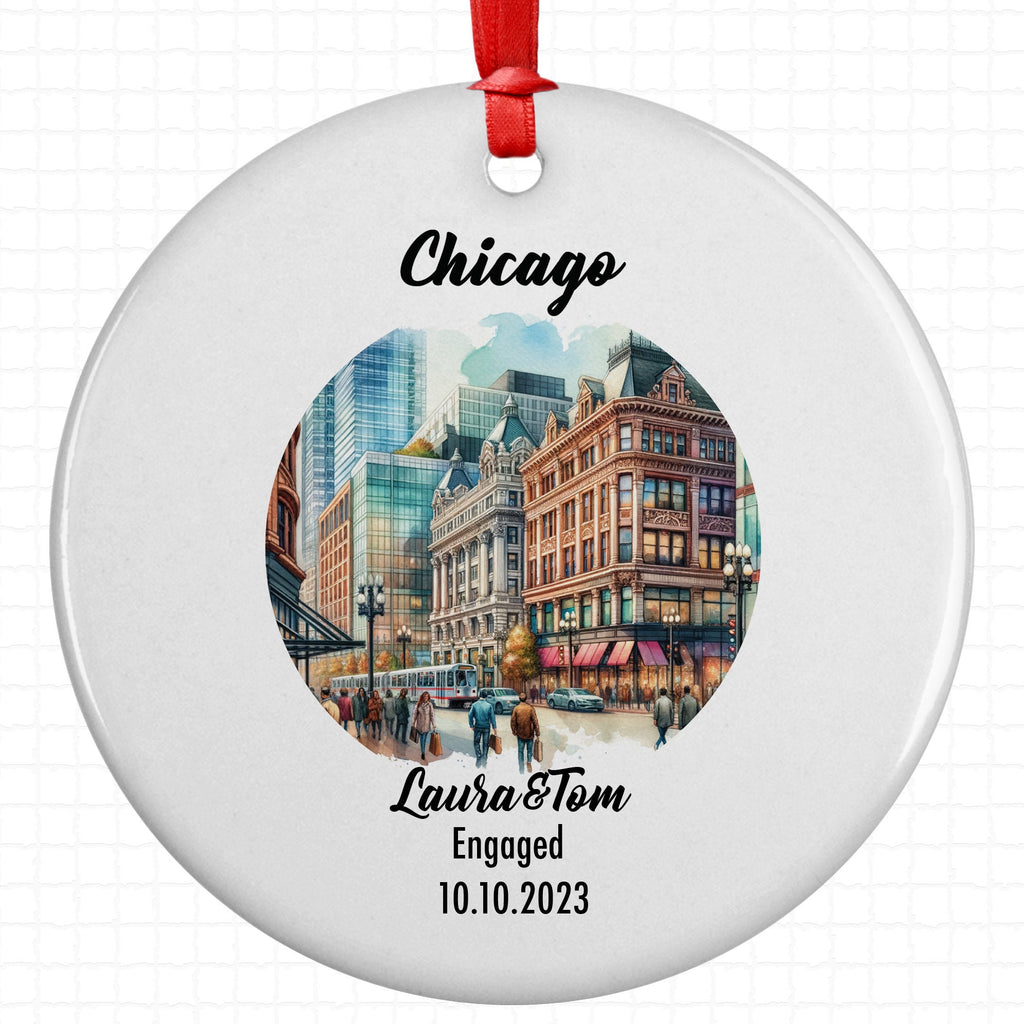 Chicago Ornament, Engagement, Married, Travel, Gift for Engaged Couple, Engagement Gift, Trip, Vacation Souvenir