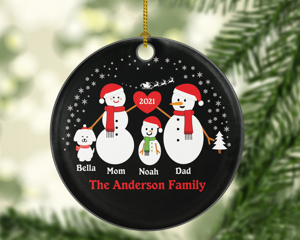 Personalized Family of 3 Ornaments With Dog Pet, Personalized Christmas Ornament, 3 snowmen, Snowman Family Ornament, Family of 3 Ornament