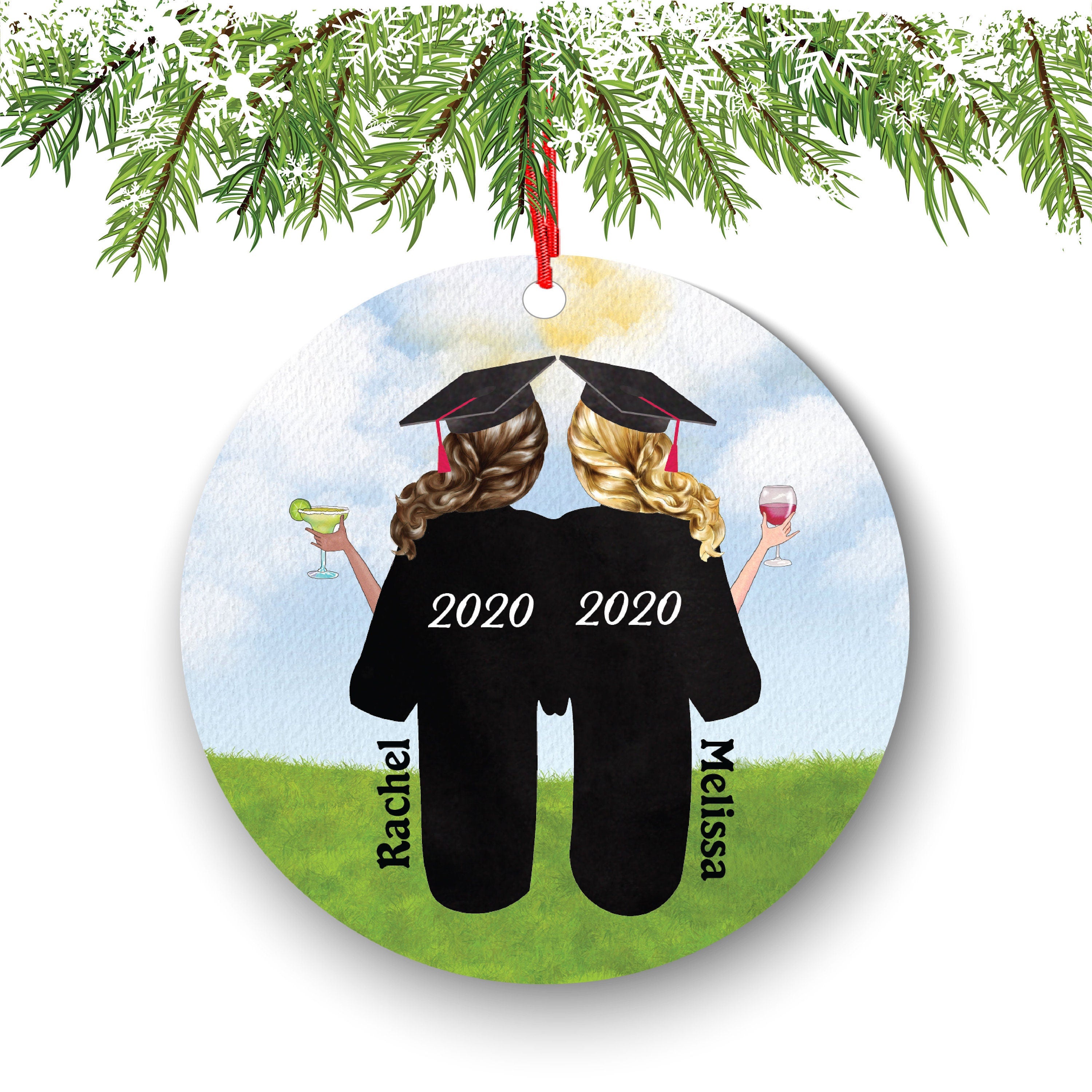 Personalized Graduation Christmas Ornament Class of 2020 2021 for Graduate Female Bff Besties Masters Bachelor Doctorate College High School